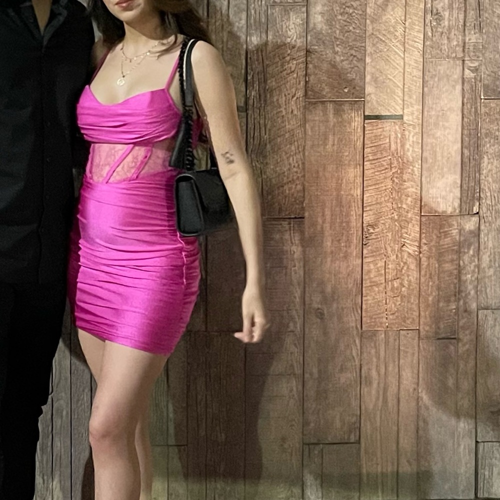 Pink mini dress with lace corset